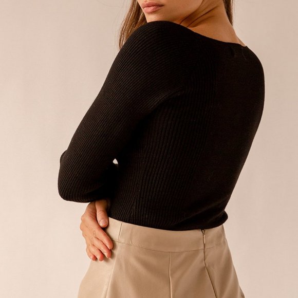 LULUS - Black Ribbed Square Neck Sweater Top - Womens - Size S - Picture 5 of 8